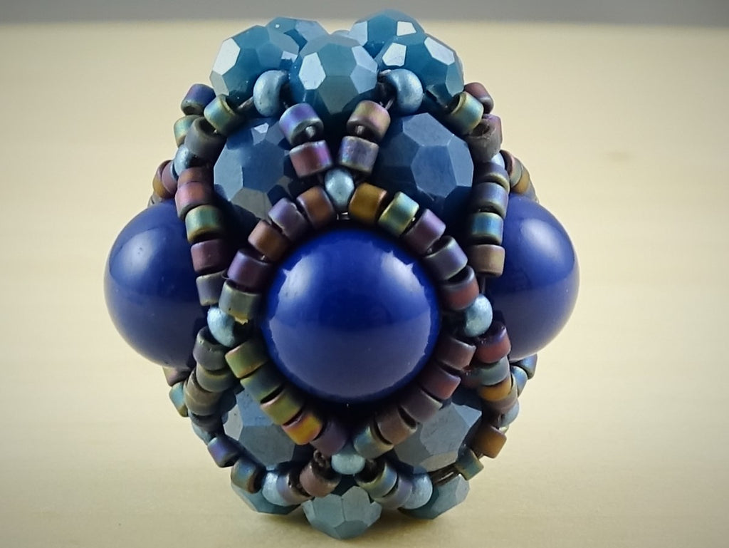 Caged Blues - Hand-Woven Beaded Beads