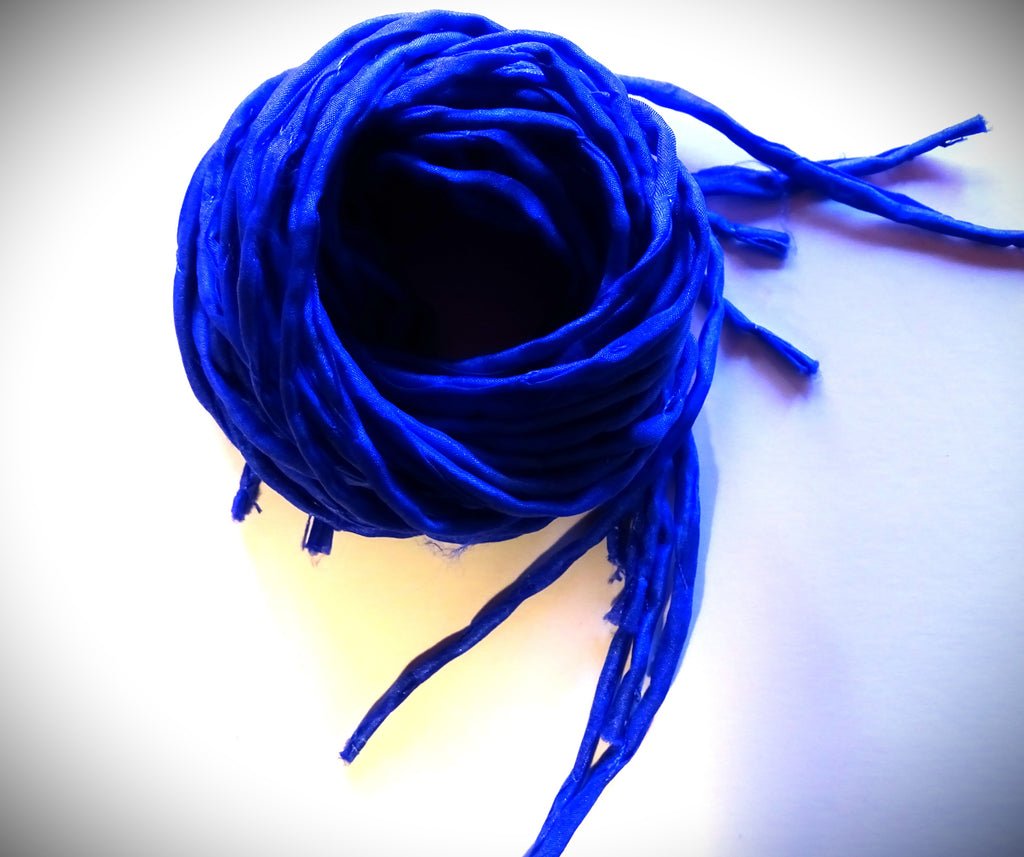 Hand Dyed Silk Cords: Electric Blue-Violet Sold By The Individual Cord (Width: 2-3mm)