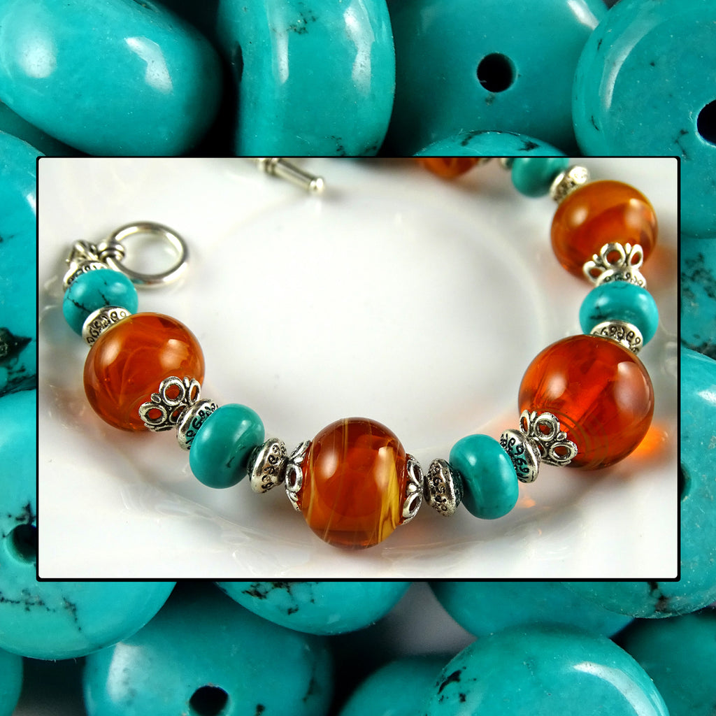 Artisan Bracelet w/ Our Own Handmade Lampwork Beads & Semi-Precious Stone