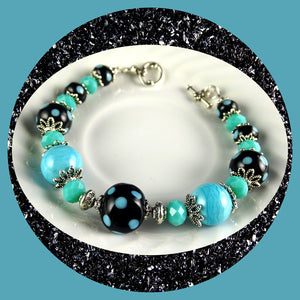Artisan Bracelet w/ Our Own Handmade Lampwork Beads: Turquoise & Black