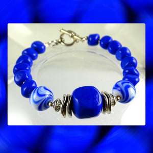 Artisan Bracelet w/ Our Own Handmade Lampwork Beads: Lapis