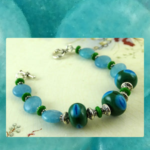 Bracelet w/ Our Own Handmade Lampwork Beads & Blue Sponge Quartz