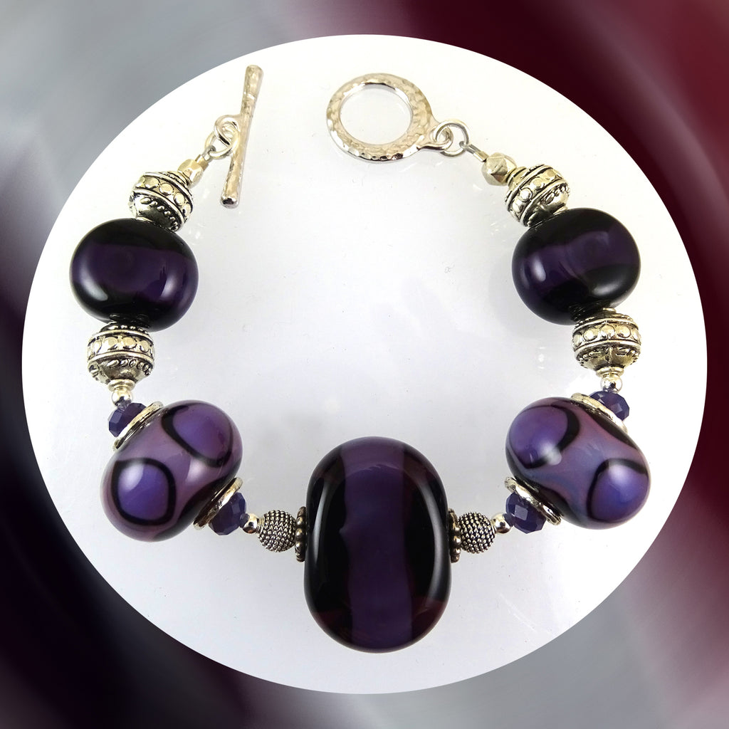 Beaded Bracelet w/ Our Own Handmade Glass Beads & Sterling Silver Accents