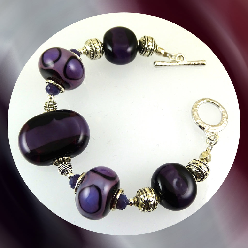 Beaded Bracelet w/ Our Own Handmade Glass Beads & Sterling Silver Accents