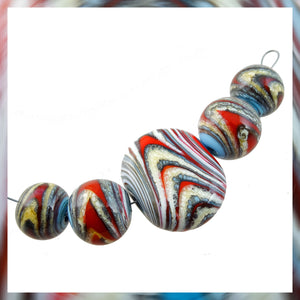 Handmade Glass Bead Set: 5 Lampwork Beads (Dark Red, Periwinkle & Ivory)