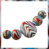 Handmade Glass Bead Set: 5 Lampwork Beads (Dark Red, Periwinkle & Ivory)