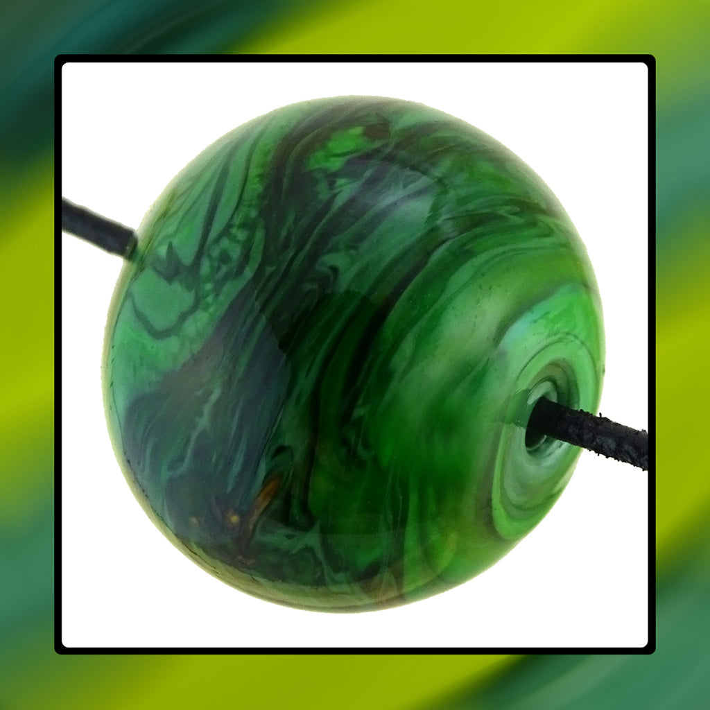 Handmade Hollow Core Glass Focal Bead: Forest Planet (Greens Blend)