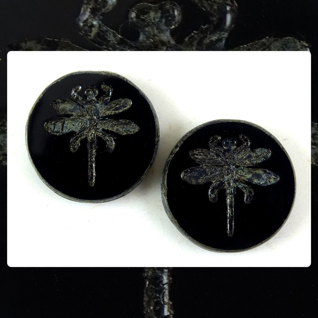 Czech Glass Beads: Table Cut Large Dragonfly Beads - Black (Bag of 2)