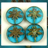 Czech Glass Beads: Table Cut Large Dragonfly Beads - Transparent Dark Acqua Blue (Bag of 4)