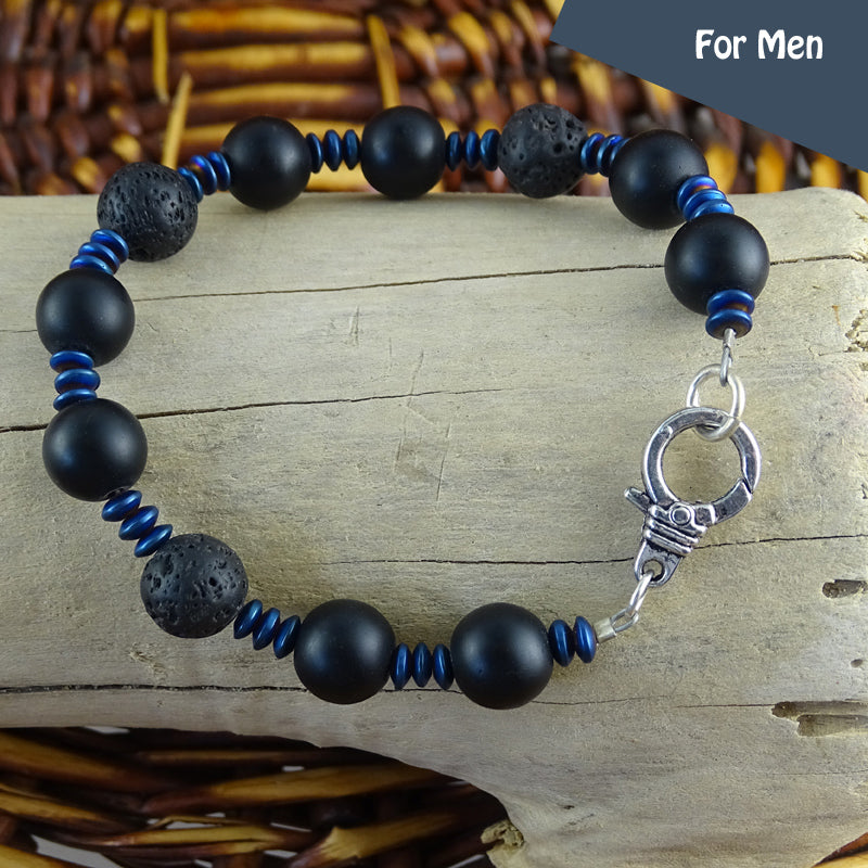 Men's Bracelet - Volcanic Lava Beads w/ Round Lobster Claw Clasp
