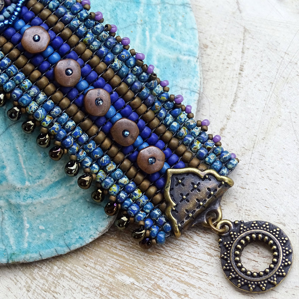 Sophia's Web Bracelet: Hand-Woven, Bead Embroidered, Hand-Decorated