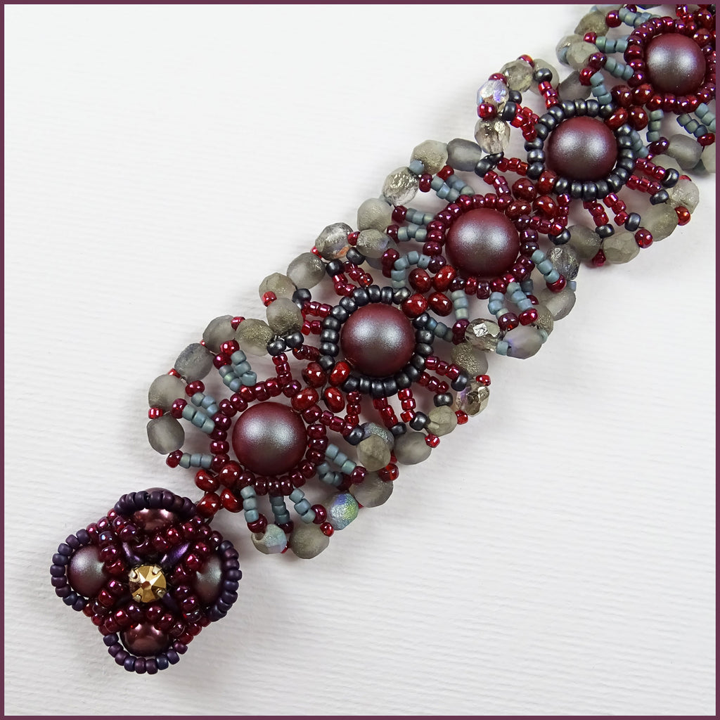 Ruffled & Red Bracelet: Hand-Woven / Czech Glass / Swarovksi Crystal / Japanese Seed Beads