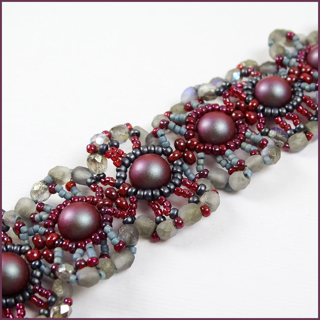 Ruffled & Red Bracelet: Hand-Woven / Czech Glass / Swarovksi Crystal / Japanese Seed Beads