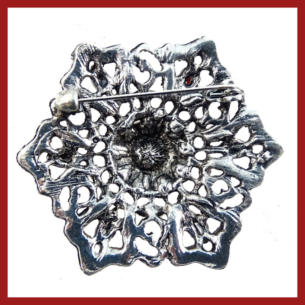 Vintage-Style Brooch: Red, Jade Green and Turquoise