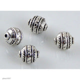 Silver-plated zinc alloy, Bali-styled beads.  Each bead measures 10mm end-to-end.