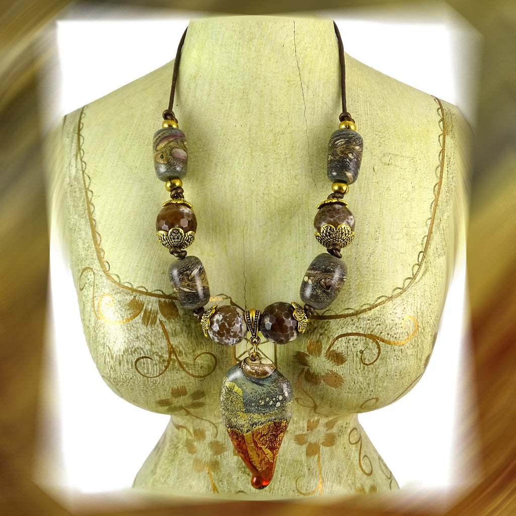 Necklace Featuring Our Own Handmade Glass Beads & Pendant