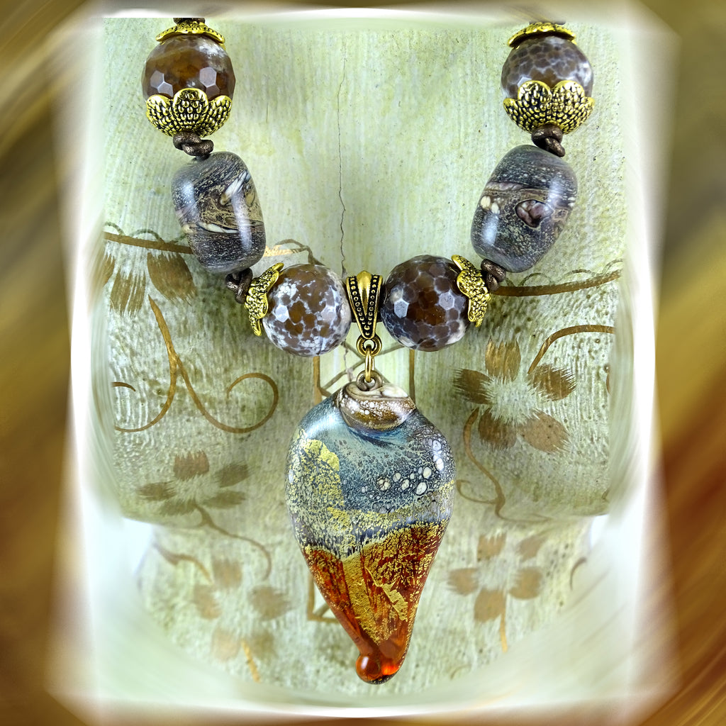Necklace Featuring Our Own Handmade Glass Beads & Pendant