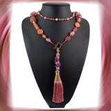 The Rose Glow: Necklace Featuring Our Handmade Glass Beads & Hand-Woven Tassel-Pendant