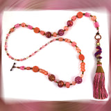 The Rose Glow: Necklace Featuring Our Handmade Glass Beads & Hand-Woven Tassel-Pendant