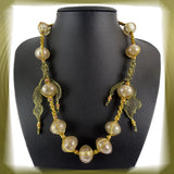 Necklace: Micro-Macrame, Wire Mesh Ribbon & Handmade Glass Beads