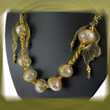 Necklace: Micro-Macrame, Wire Mesh Ribbon & Handmade Glass Beads