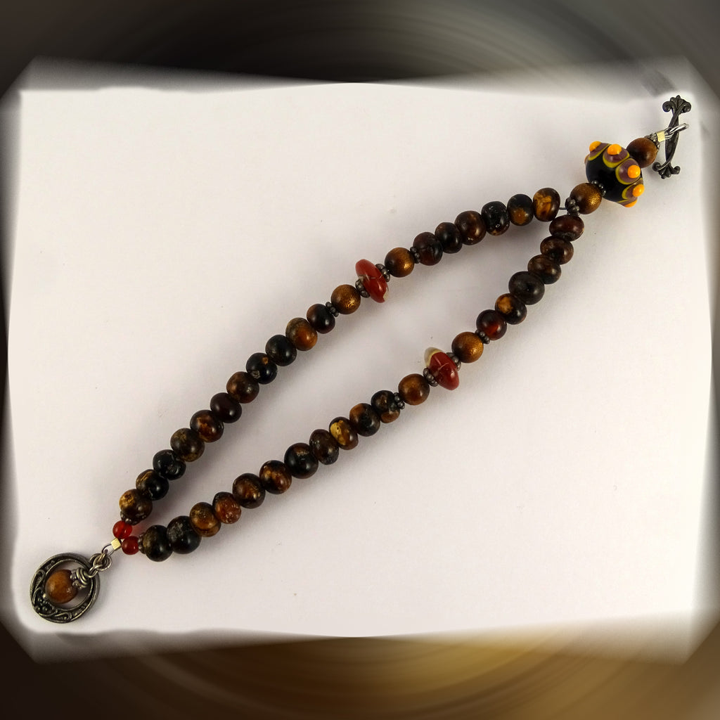 2-Strand Beaded Bracelet: Handmade Bead, Amber, Golden Coral, Jasper