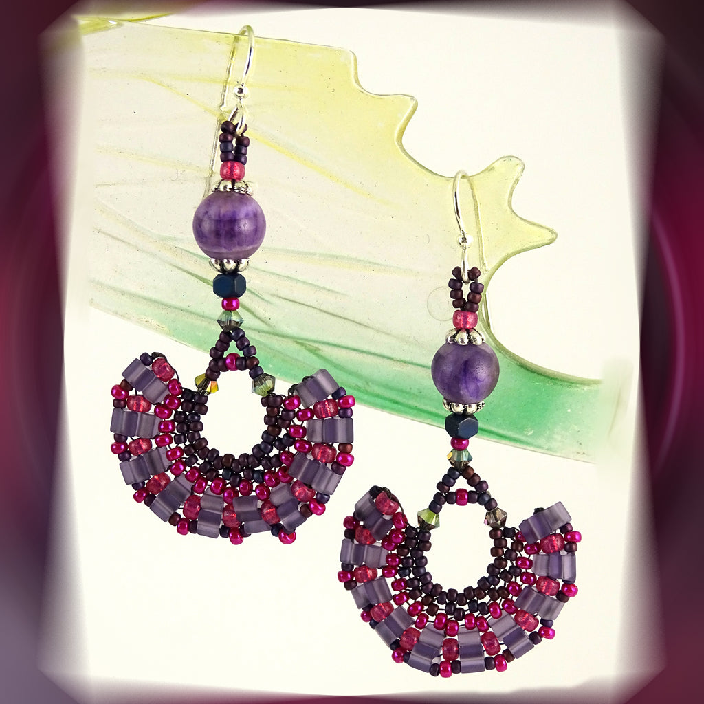 Wedge Petal Weave Earrings: Berry Swirl