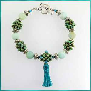 "Clarity" Mala Bracelet: Frosted Amonzonite & Hand-Woven "Berry Beads"