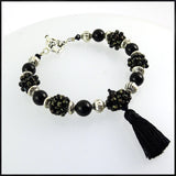 "Mystery" Mala Bracelet: Black Obsidian & Hand-Woven "Berry Beads"