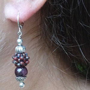 "Lady Luck" Earrings: Grade-A Garnets & Hand-Woven "Berry Beads"