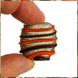 Handmade Glass Lampwork Bead: Orange Swirls on Distressed Silver Leaf