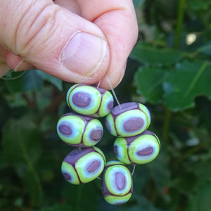 Handmade Glass Bead Set: 6 Lampwork Beads (Violet & Chartreuse)