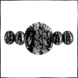 Handmade Glass Bead Set: 5 Lampwork Beads with Black & White Swirl Decoration