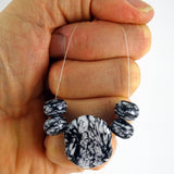Handmade Glass Bead Set: 5 Lampwork Beads with Black & White Swirl Decoration