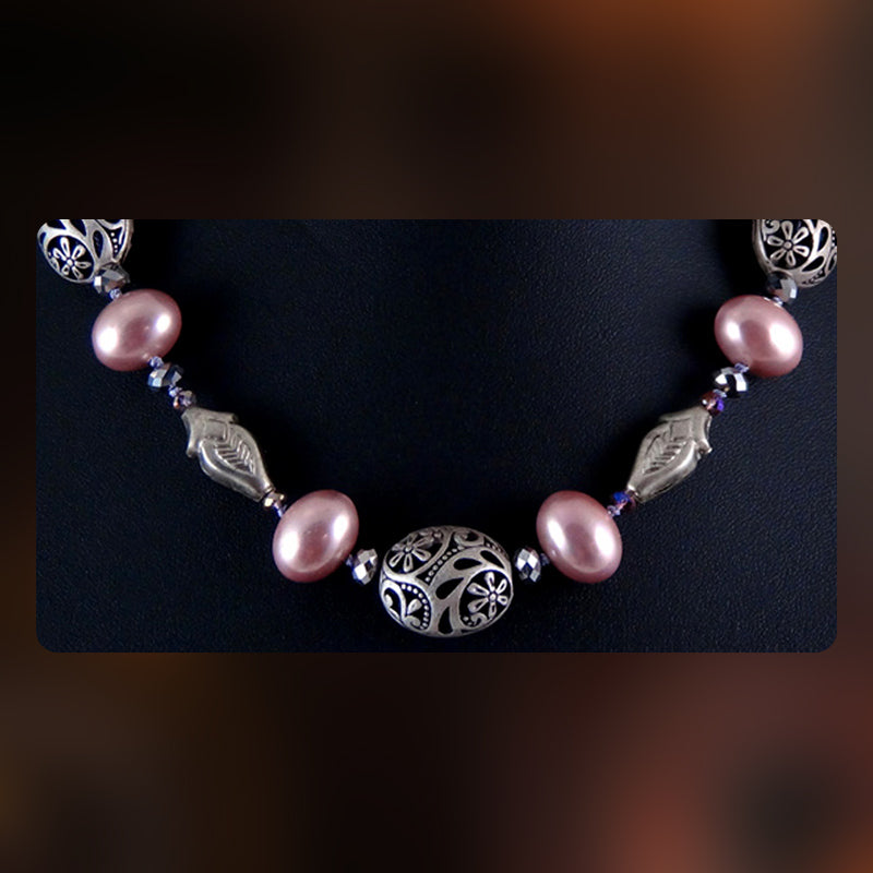 Necklace Featuring South-Sea Pearls and Cut Crystal Beads