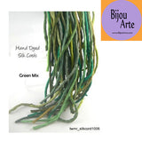 Hand Dyed Silk-Satin Cords: Green Mix  (4-5mm width), Pack of 3 cords