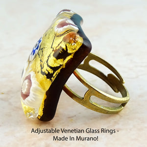 Adjustable Venetian Glass Rings -  Made In Murano!