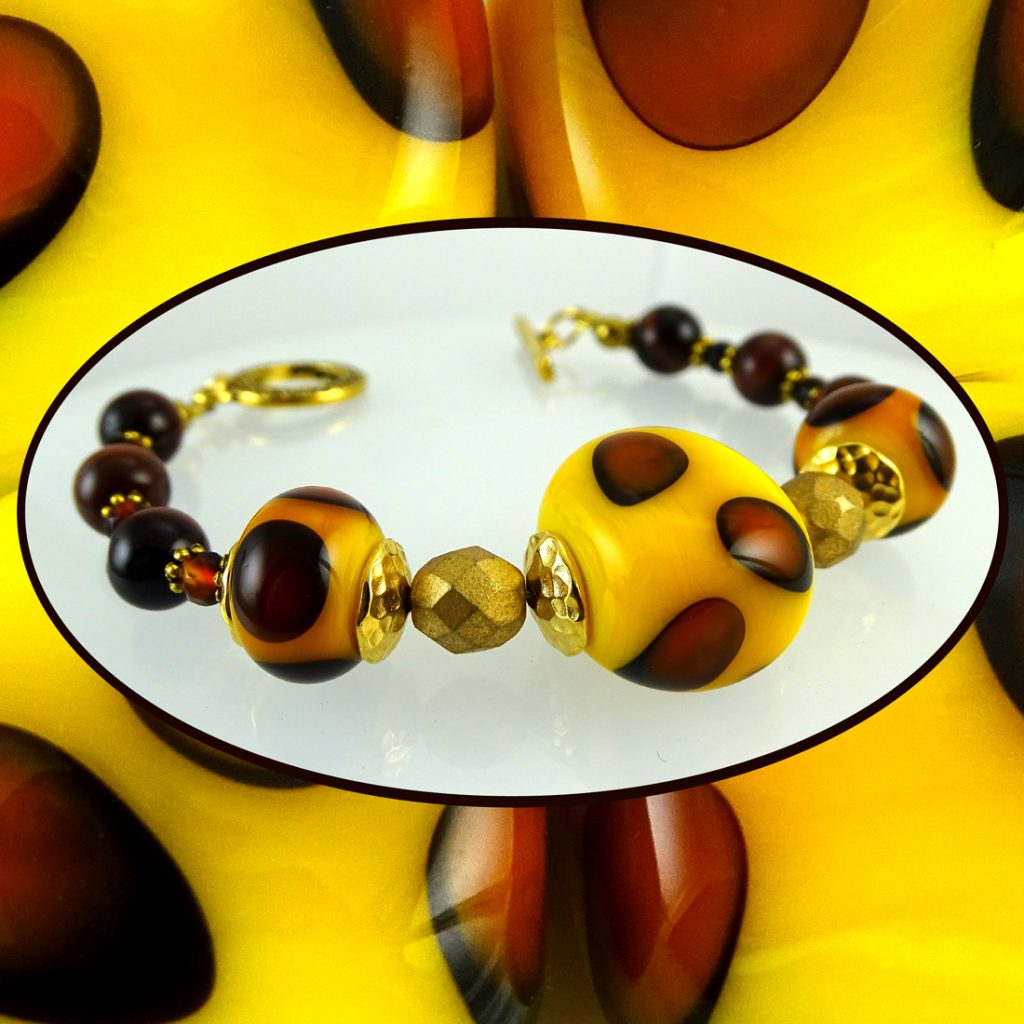 Bracelet w/ Our Own Handmade Lampwork Beads & Tiger’s Eye stone