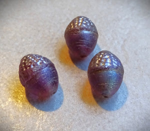 Czech Glass: Acorn Beads - Matte Thistle W/Silver Wash (Bag of 3 beads)
