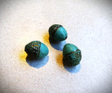 Czech Glass: Acorn Beads - Opaque Dk.Turquoise w/ Bronze Wash (Bag of 3 beads)