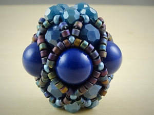 Caged Blues - Hand-Woven Beaded Beads