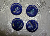 Czech Glass Beads: Fossil Coin - Royal Blue Opaque Matte, AB (Bag of 4 beads)