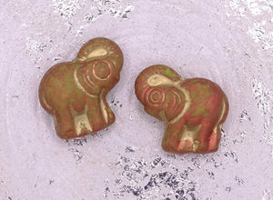 Czech Glass Beads: Gilded-Copper, Green & Gold (Bag of 2 beads)