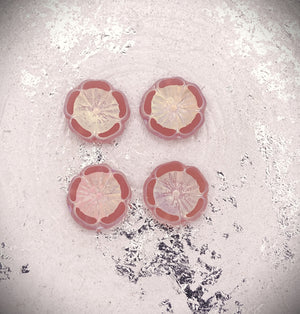 Czech Glass Beads: Hawaiian Flower Beads, 14mm, Pink Opal (Bag of 4 Beads)