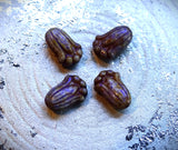 Czech Glass Beads: Tulip Bud Beads, Alabaster With DK. Bronze/Purple Wash (Bag of 4)