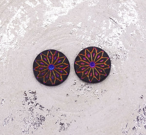 Czech Glass Beads: Origami Flower Beads, Coin-Shape,18mm, Matte Black W/ Metallic Wash (Bag of 2 Beads)