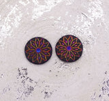 Czech Glass Beads: Origami Flower Beads, Coin-Shape,18mm, Matte Black W/ Metallic Wash (Bag of 2 Beads)