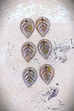 Czech Glass Beads: Pressed Apple Leaf, 18X13, White w/ Blue Patina & Picasso Wash