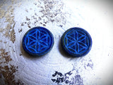 Czech Glass Beads: Flower Of Life Coin - Indigo with a Picasso Finish and a Turquoise Wash (Bag of 2 beads)