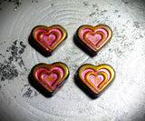 Czech Glass Beads: Heart-In-Heart Bead w/ Metallic Pink Wash (Bag of 4 beads)